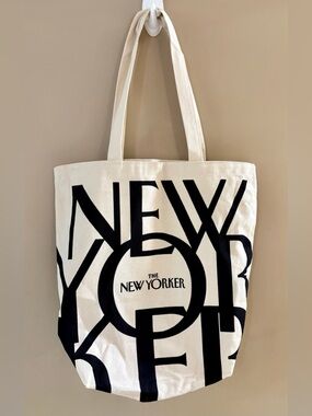 New Yorker Cream & Black Canvas Tote Bag, NWOT